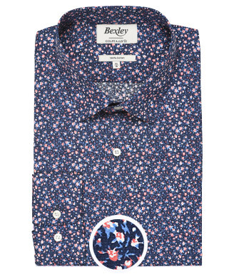 Camisa de algodón azul con estampado de flores coral - WILROSE