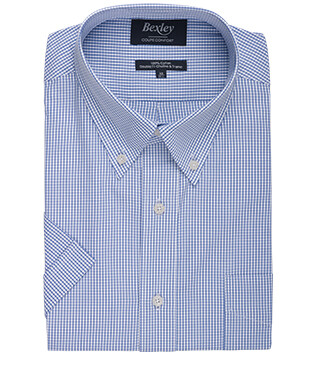 Camisa de algodón blanca con pequeños cuadros Azul océano - TIM MC