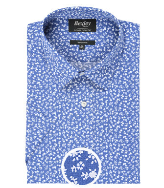Camisa de algodón azul con estampado de flores blancas - FLORANTIN MC