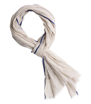 Fular de Hombre en Lino y Algodón - Beige con Ribete Azul Marino