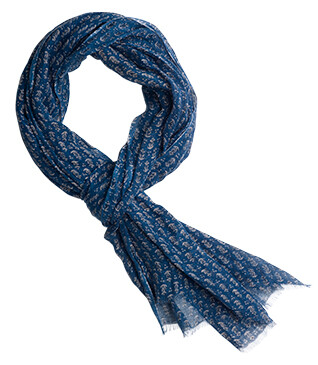 Fular de Hombre en Lino y Algodón - Azul con Motivo Anclas