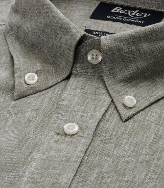 Camisa verde caqui chambray de algodón/lino - COLTEN