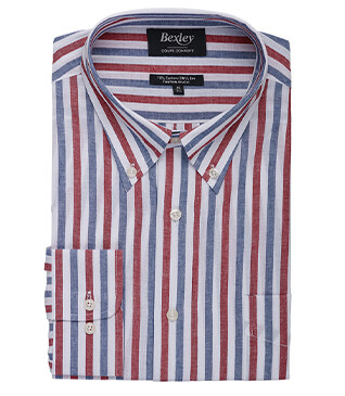 Camisa roja y azul chambray de algodón/lino - COLTEN