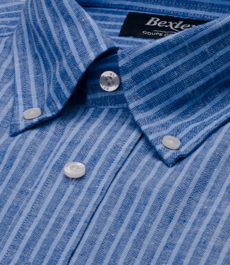 Camisa de algodón/lino - Chambray Azul Océano y Azul - COLTEN
