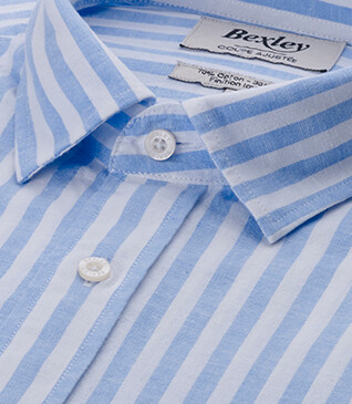 Camisa de algodón y lino a rayas Celeste y Blanco - SIMONIN