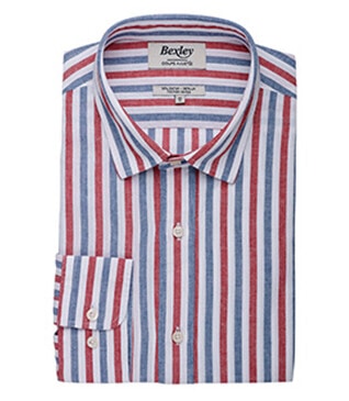 Camisa de algodón y lino a rayas Azul vintage Rojo y Blanco - SIMONIN