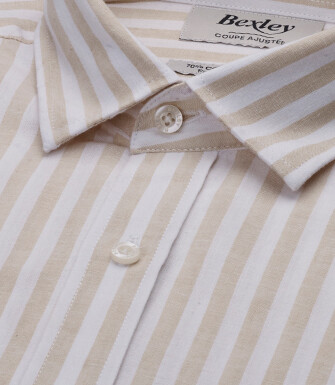 Camisa rayada Beige Oscuro y Blanco - SIMONIN