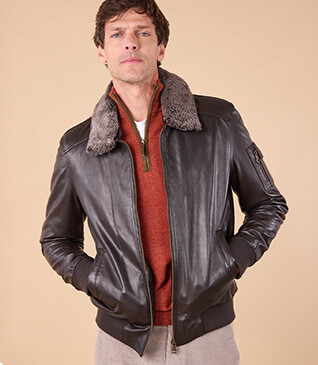 Chaqueta de cuero de aviador para hombre Chocolate - EVERETT II