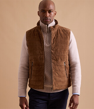 Chaqueta de cuero habana sin mangas para hombre - NIKLAS