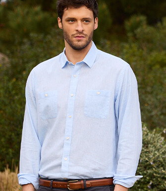 Camisa Chambray Azul Claro de algodón y lino  - SIPHÉRIN