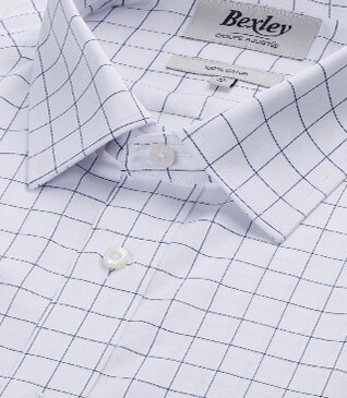 Camisa blanca con cuadros azules - Cuello francés - SERGIUS