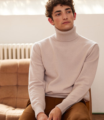 Jersey de lana con cuello alto para hombre Beis Claro - KENNERIC