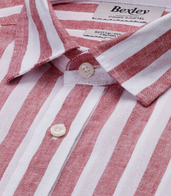 Camisa de algodón y lino a rayas - Rojo vasco y Blanco - BRUNIEN