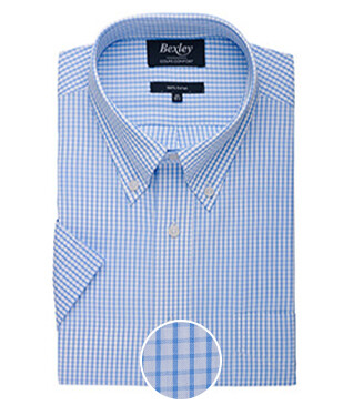 Camisa de algodón blanca con pequeños cuadros Azul claro - GLENN MC