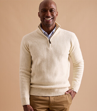 Jersey de lana para hombre con cuello cremallera Crudo - KENTHAN