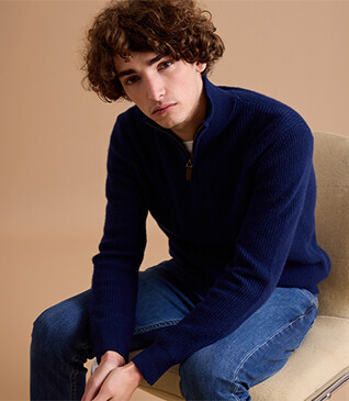 Jersey de lana para hombre con cuello cremallera Azul Navy - KENTHAN