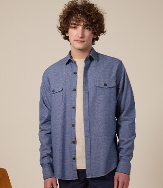 Sobrecamisa para hombre en denim de algodón/lino - CORANTIN