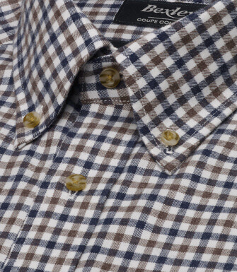 Camisa hombre vichy azul y marrón franela - JAIDEN