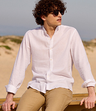 Camisa lisa de lino de algodón Chambray Blanco - ELIBERT