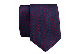 Corbata de Seda con Estampado de Cuadros Azul Marino y Rojo