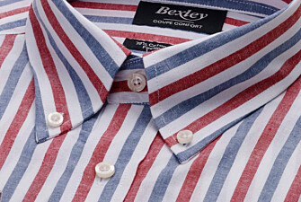 Camisa roja y azul chambray de algodón/lino  - COLTEN