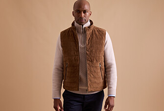 Chaqueta de cuero habana sin mangas para hombre - NIKLAS
