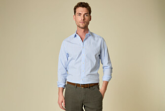 Camisa de hombre azul cielo con rayas finas blancas - NIZIER