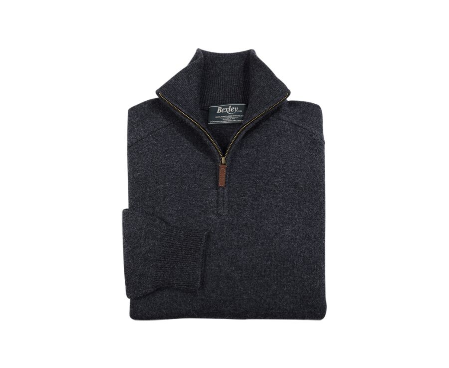 Jersey de hombre de lana con cuello con cremallera Gris Antracita moteado - KENNETH