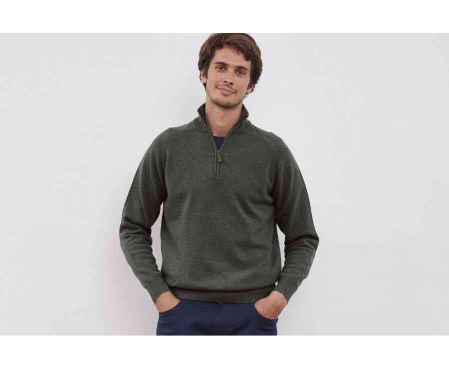 Jersey de lana para hombre con cuello con cremallera Verde - KENNETH