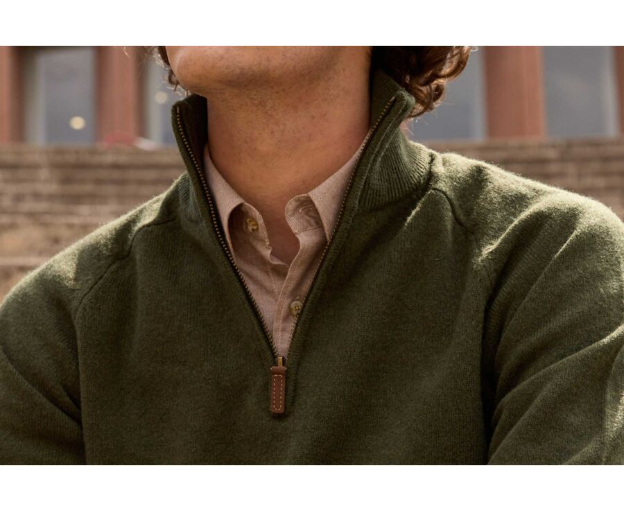 Jersey de lana para hombre con cuello con cremallera Verde - KENNETH