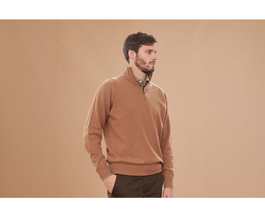 Jersey de hombre de lana con cuello con cremallera Avellana moteado - KENNETH