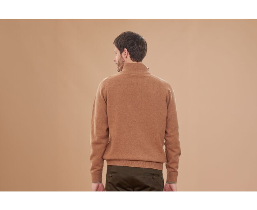 Jersey de hombre de lana con cuello con cremallera Avellana moteado - KENNETH