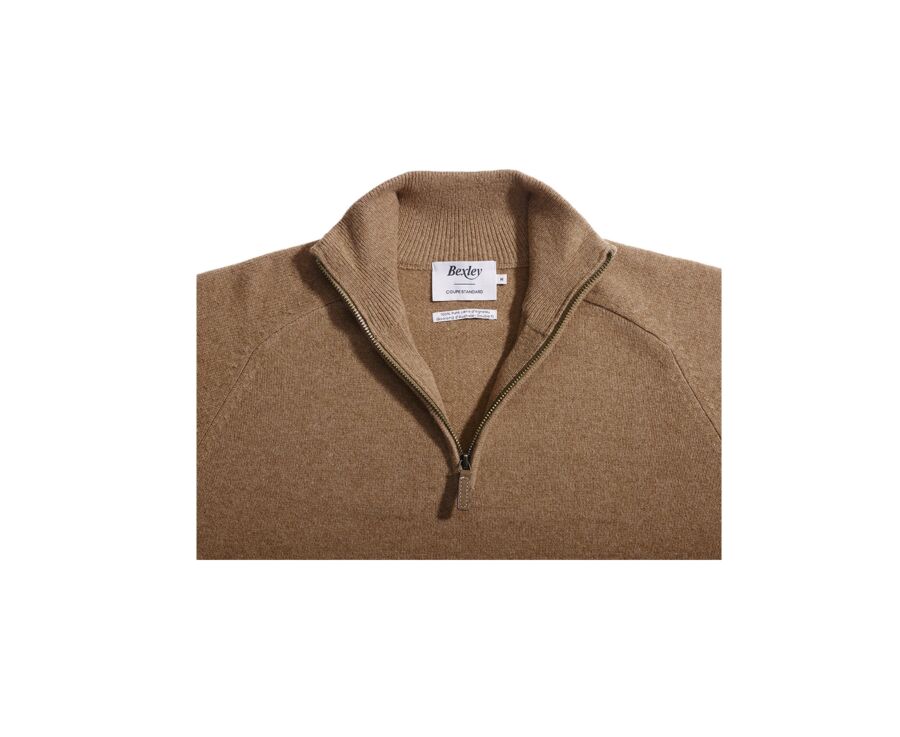 Jersey de hombre de lana con cuello con cremallera Avellana moteado - KENNETH