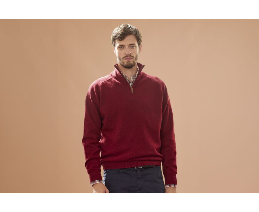 Jersey de hombre de lana con cuello con cremallera Rojo Oscuro - KENNETH
