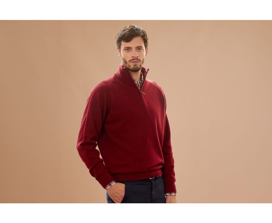 Jersey de hombre de lana con cuello con cremallera Rojo Oscuro - KENNETH