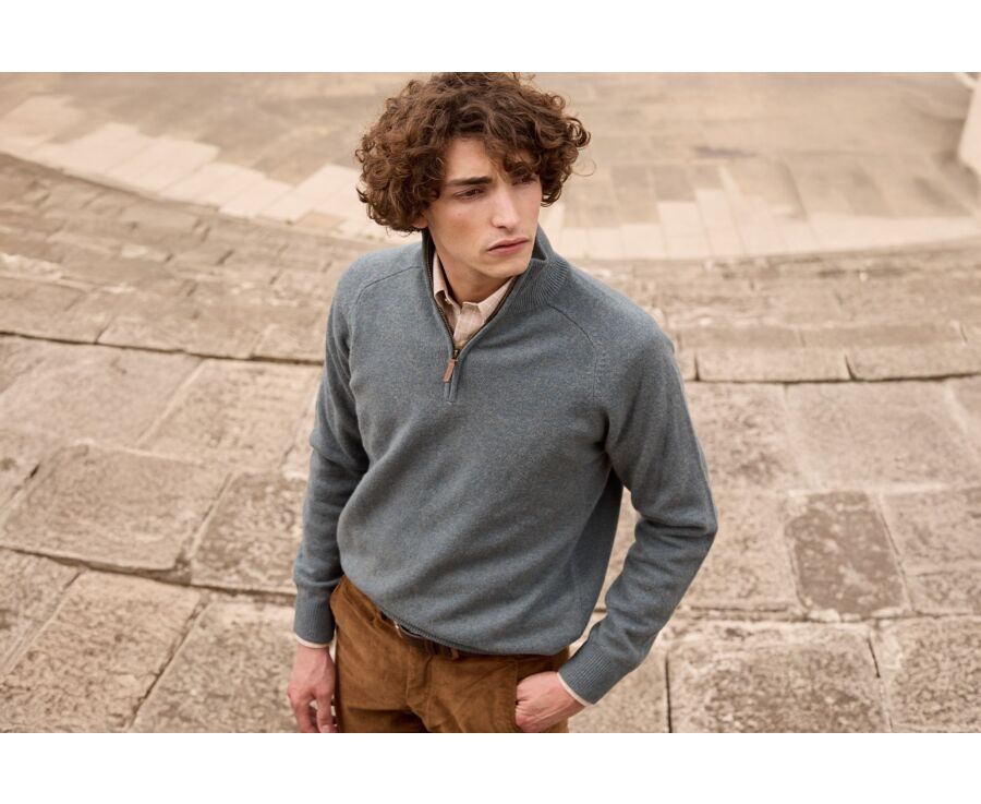 Jersey de hombre de lana con cuello con cremallera Verde Moteado - KENNETH