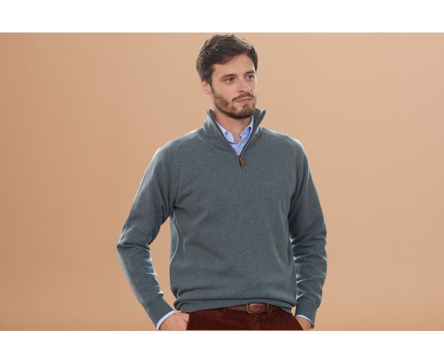 Jersey de hombre de lana con cuello con cremallera Verde Moteado - KENNETH