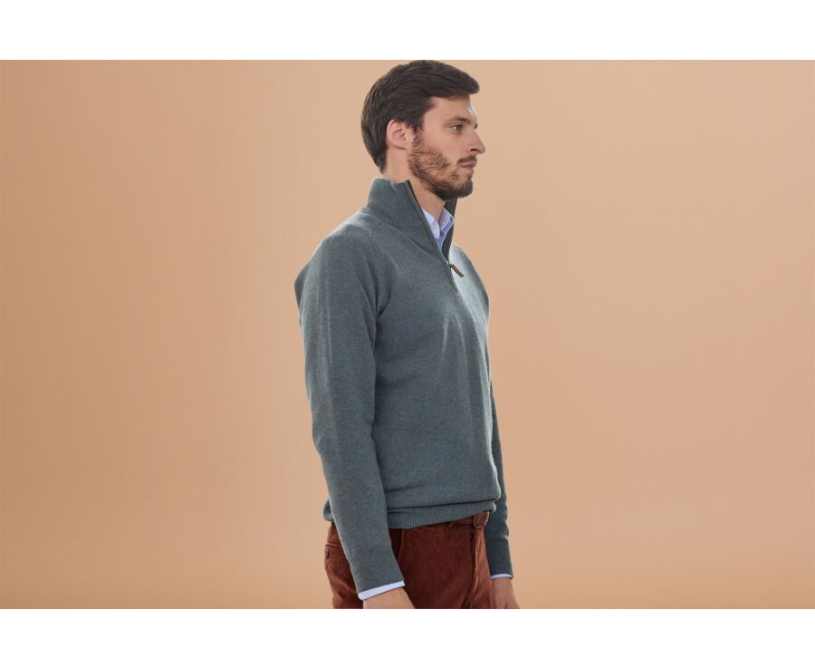 Jersey de hombre de lana con cuello con cremallera Verde Moteado - KENNETH