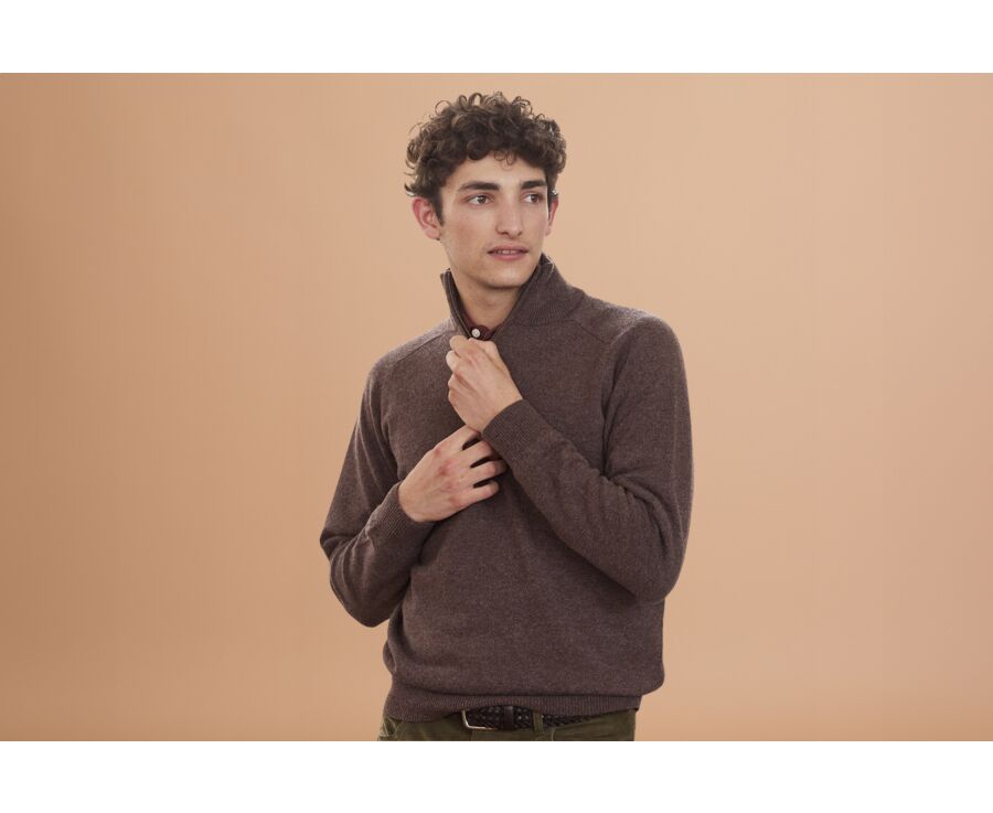Jersey de hombre de lana con cuello con cremallera Marrón - KENNETH