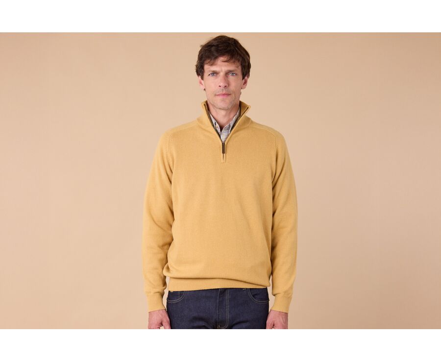 Jersey de hombre de lana con cuello con cremallera - Oro jaspeado - KENNETH