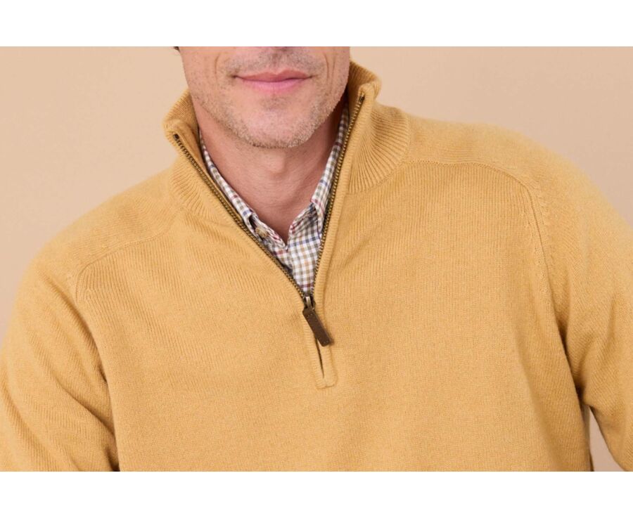 Jersey de hombre de lana con cuello con cremallera - Oro jaspeado - KENNETH