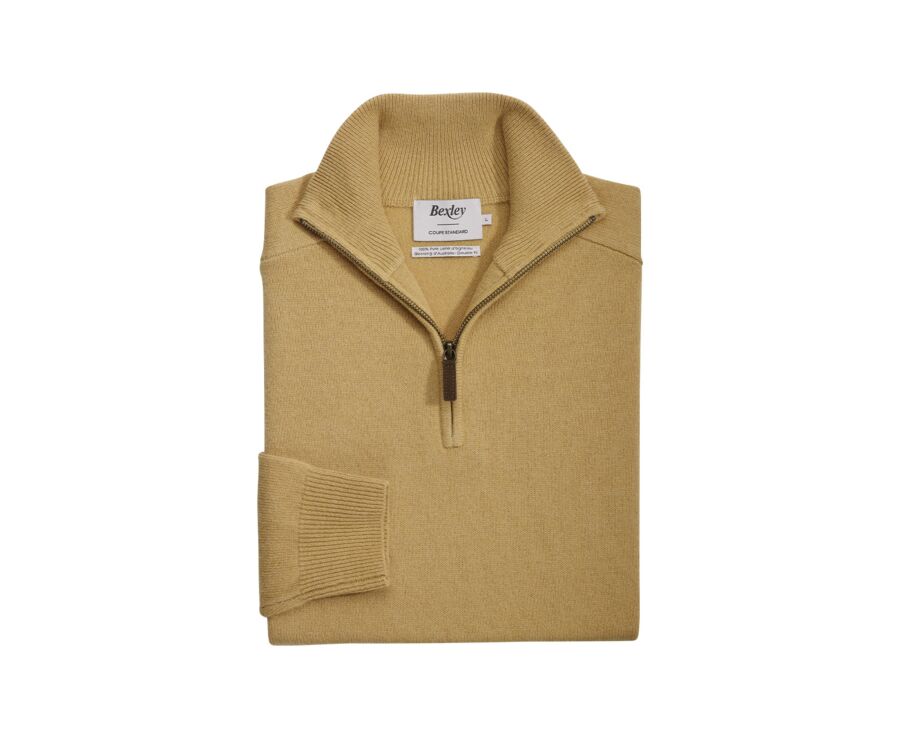 Jersey de hombre de lana con cuello con cremallera - Oro jaspeado - KENNETH