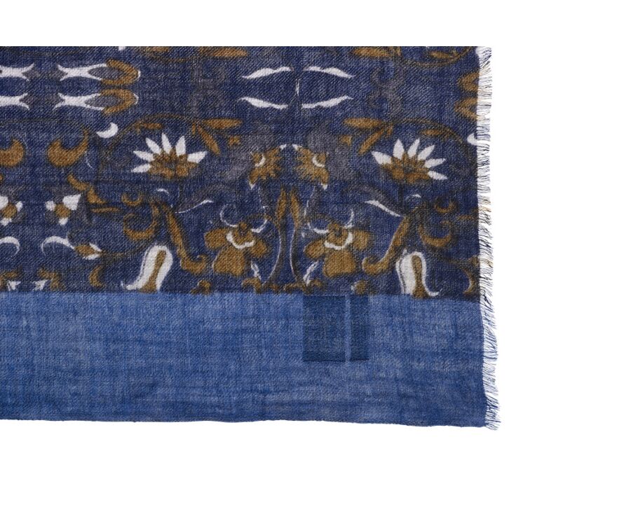 Bufanda de Lana Navy motivo Azul Gris y leonado