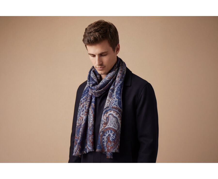 Bufanda de lana para hombre – Azul marino, gris y rojo