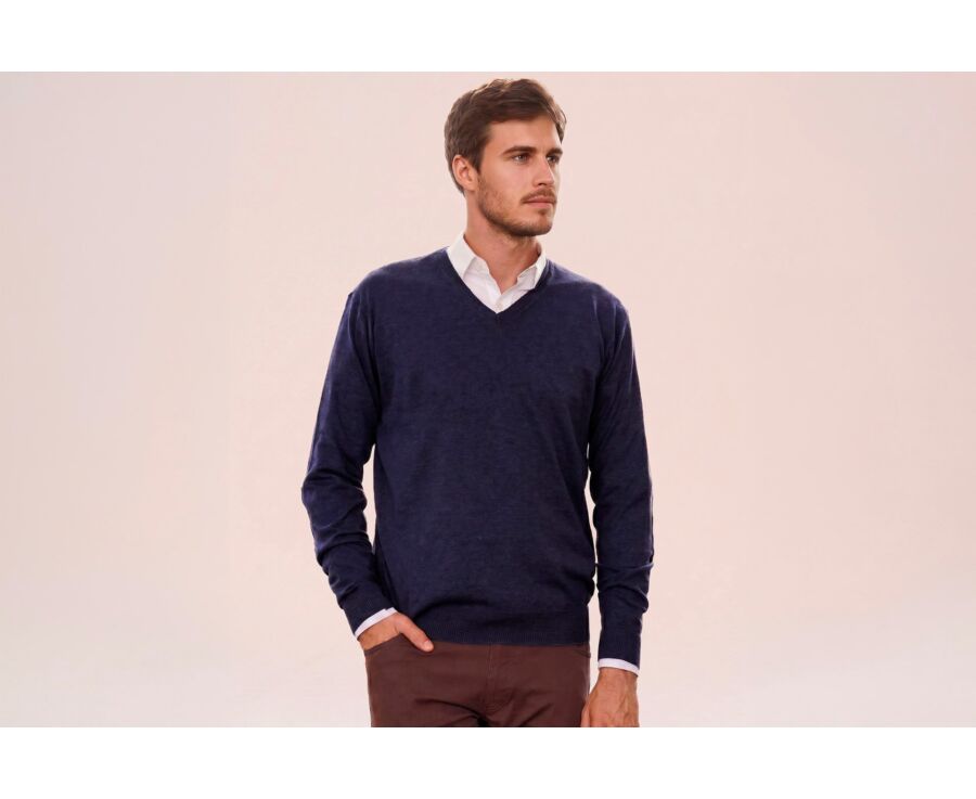 Jersey de hombre fino algodón orgánico/cachemira Azul marino - VADIM