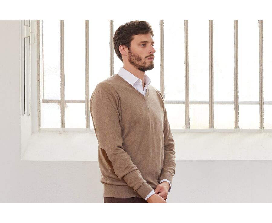 Jersey de hombre fino algodón orgánico/cachemira Topo moteado - VADIM