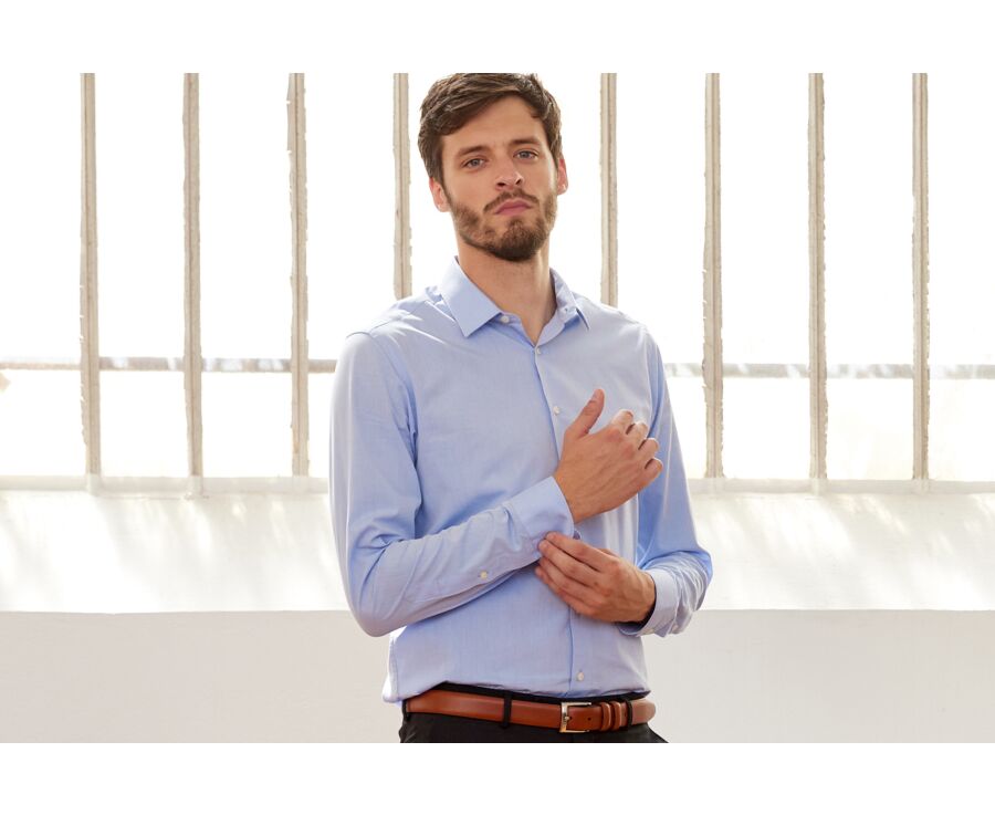 Camisa de algodón Celeste - Cuello francés - LOUIS CLASSIC