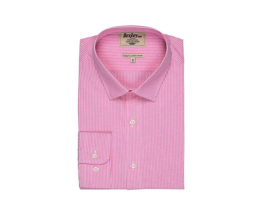 Camisa de algodón Rosa con rayas blancas - QUENTIN