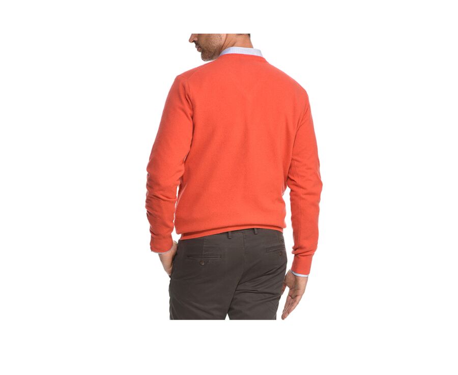 Jersey de lana para hombre con cuello de pico Naranjo Fuego - ELOUAN