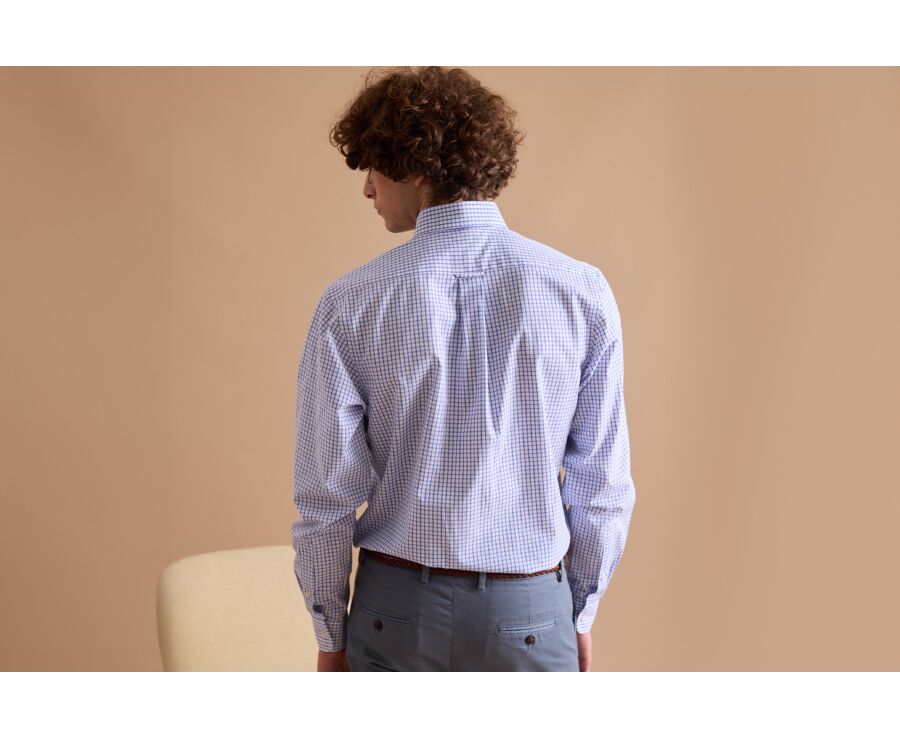 Camisa blanca con cuadros azules - Cuello americano - GRAYSON